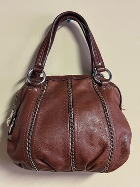 B. MAKOWSKY Brown Leather Chain-Trim Shoulder Bag